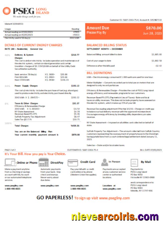 New Jersey PSEG electricity utility bill,, page 2